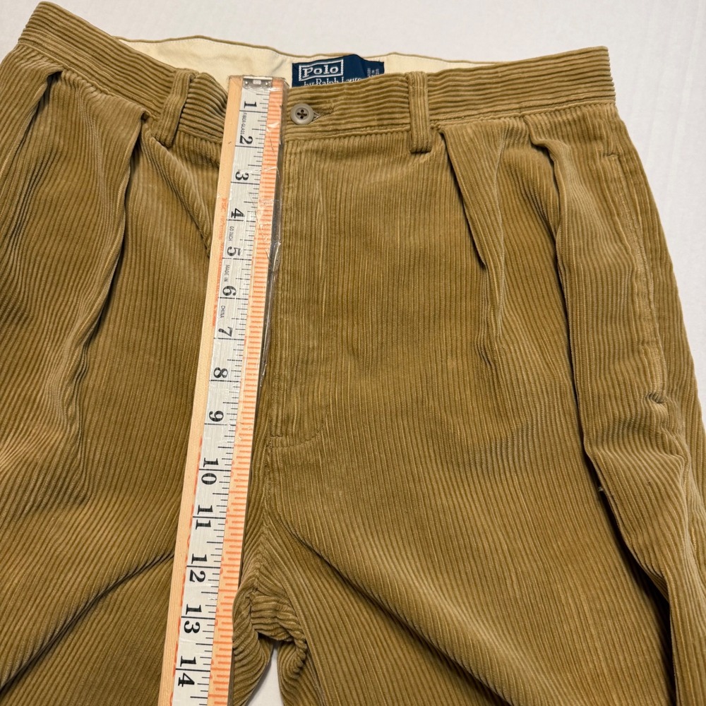 Polo Ralph Lauren Andrew Pant Tan Wide Wale Corduroy Pleated Mens 32x30 Beige - Picture 7 of 10